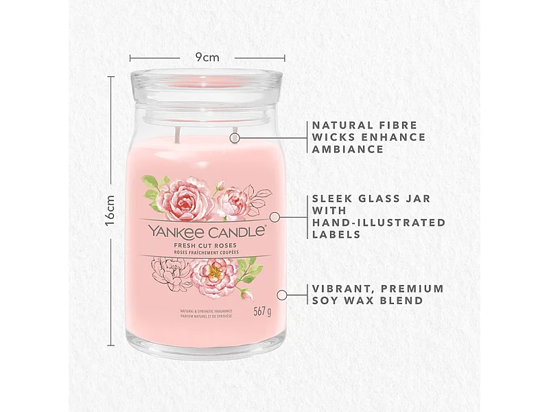 Geurkaars in grote pot, Fresh Cut Roses, roze 567 gr, Signature