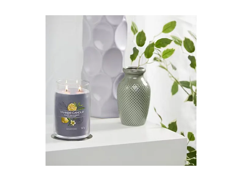 Bougie parfumée en grand pot, Black Tea and Lemon, gris 567 gr, Signature