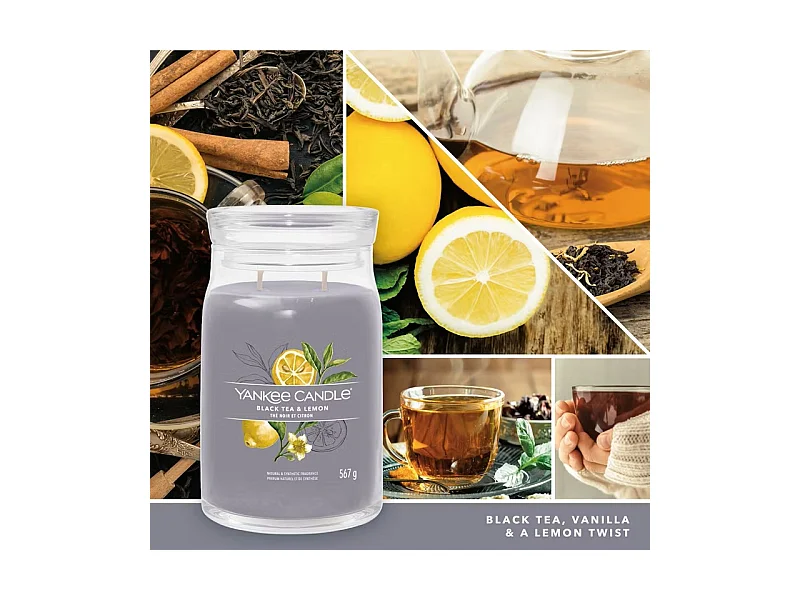 Bougie parfumée en grand pot, Black Tea and Lemon, gris 567 gr, Signature