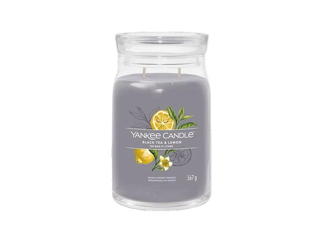 Bougie parfumée en grand pot, Black Tea and Lemon, gris 567 gr, Signature