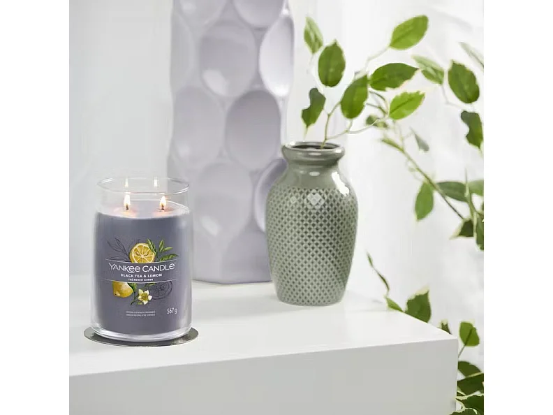 Bougie parfumée en grand pot, Black Tea and Lemon, gris 567 gr, Signature
