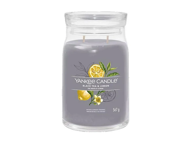 Vela perfumada em frasco grande, Black Tea and Lemon, cinza 567 gr, Signature
