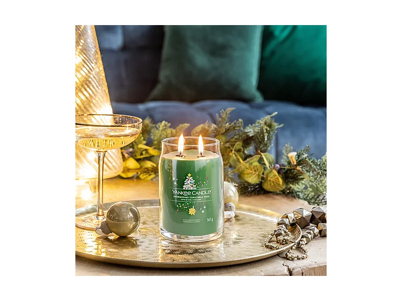 Kerze im großen Glas, Shimmering Christmas Tree, grün 567 gr, Signature