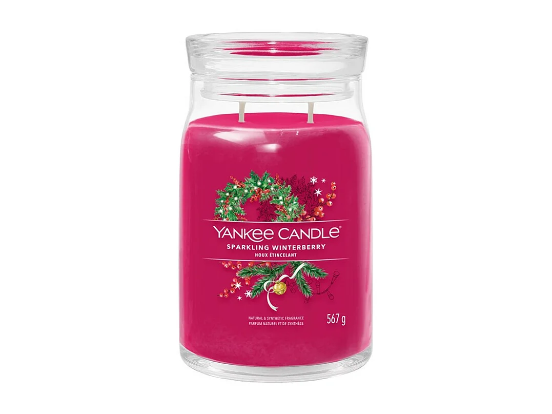 Bougie en grand pot, Sparkling Winterberry, fuchsia 567 gr, Signature