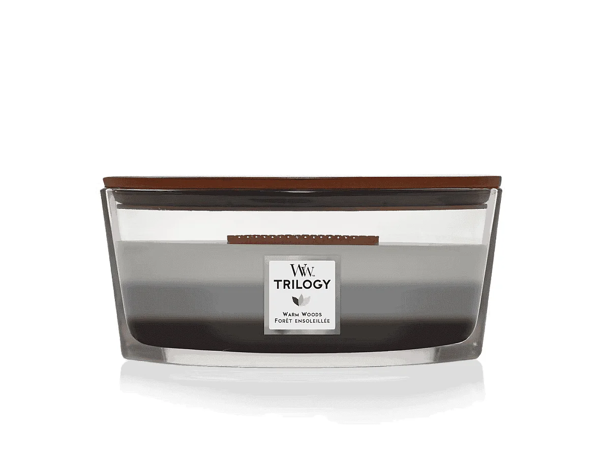 Świeca zapachowa elipsa, Warm Woods, szary 453 gr