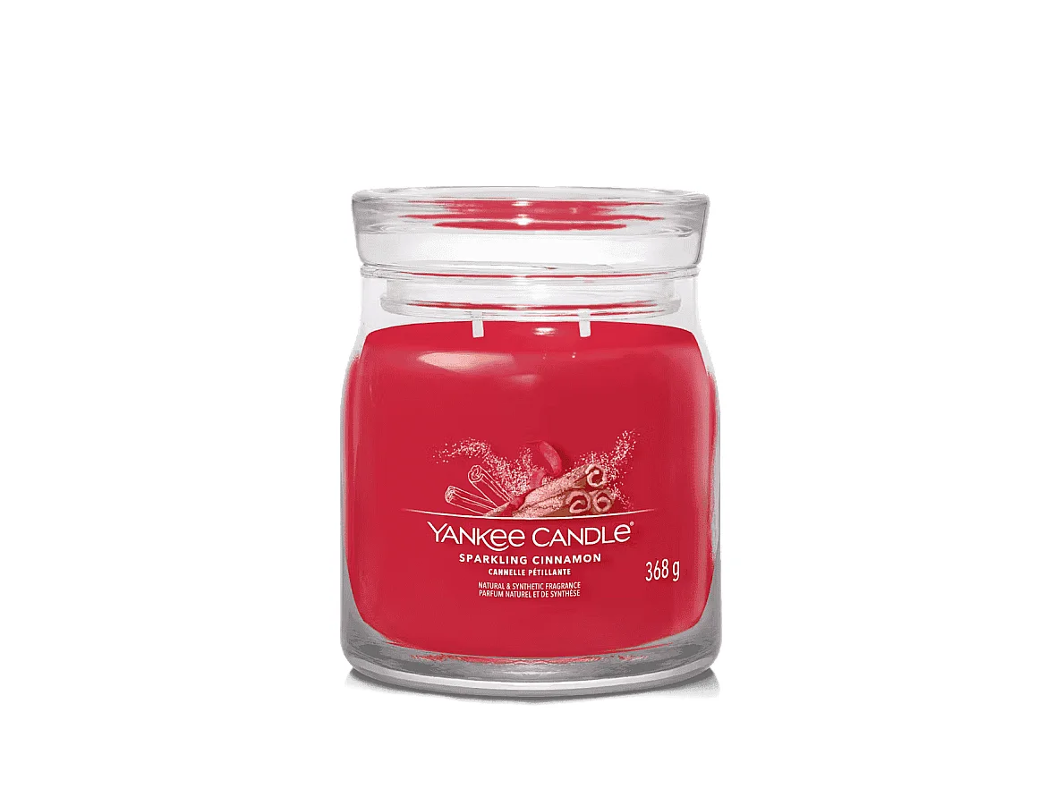 Bougie parfumée en pot moyen, Sparkling Cinnamon, rouge 368 gr, Signature