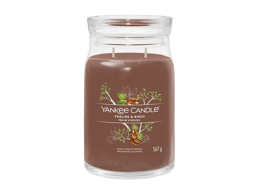 Świeca zapachowa w dużym słoju, Praline & Birch, brązowy 567 gr, Signature