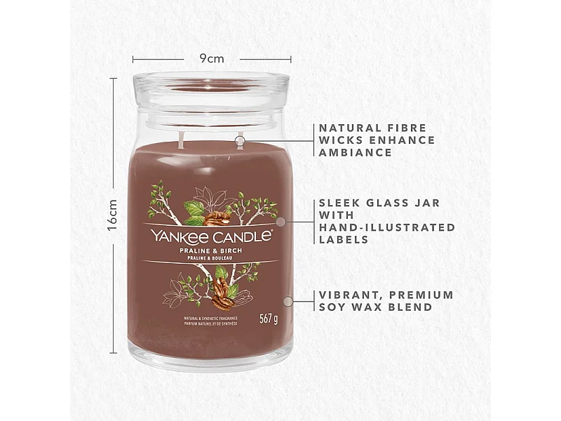 Świeca zapachowa w dużym słoju, Praline & Birch, brązowy 567 gr, Signature