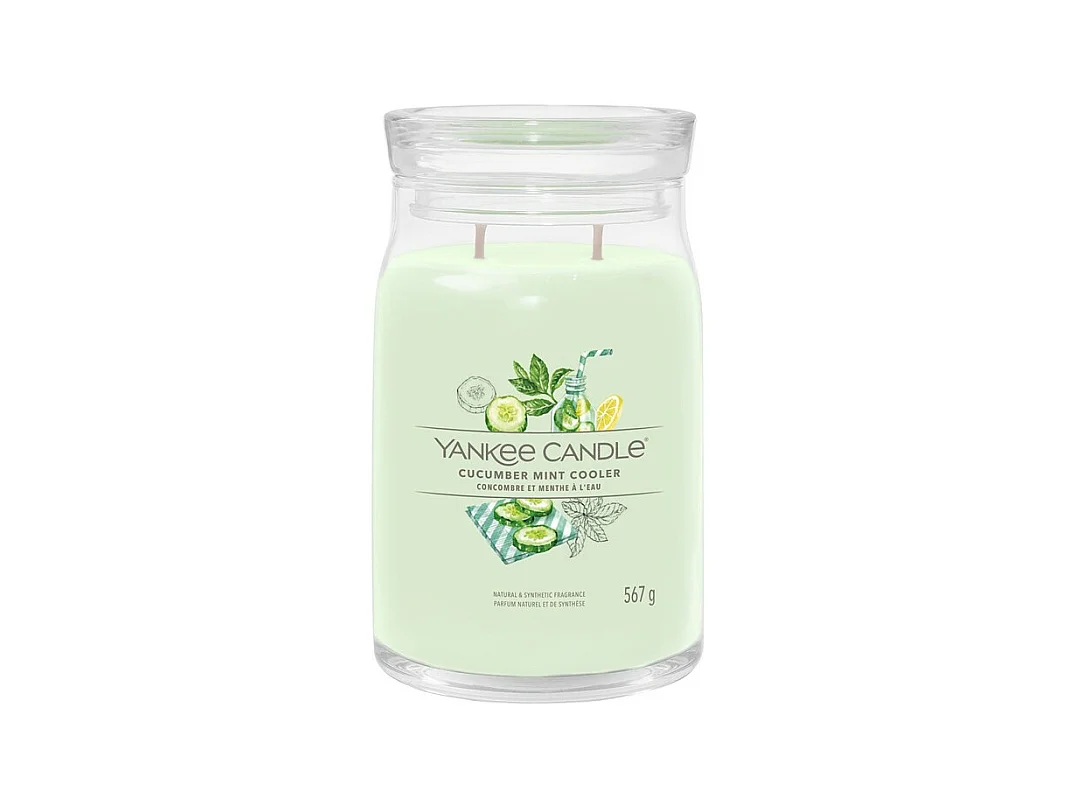 Bougie parfumée en grand pot, Cucumber Mint, vert 567 gr, Signature