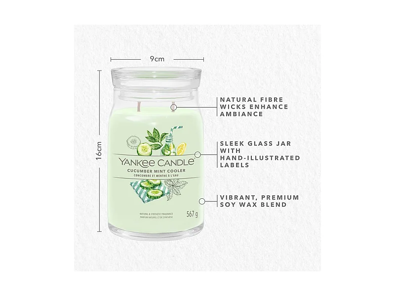 Bougie parfumée en grand pot, Cucumber Mint, vert 567 gr, Signature