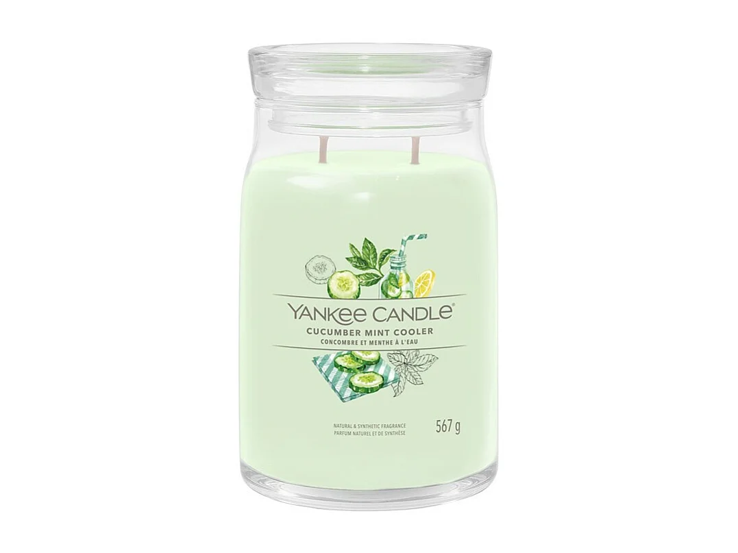 Bougie parfumée en grand pot, Cucumber Mint, vert 567 gr, Signature