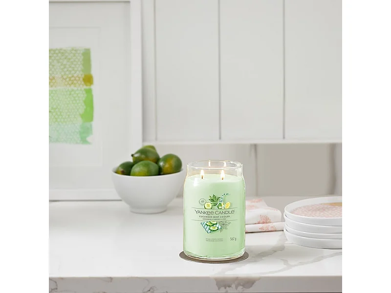 Bougie parfumée en grand pot, Cucumber Mint, vert 567 gr, Signature