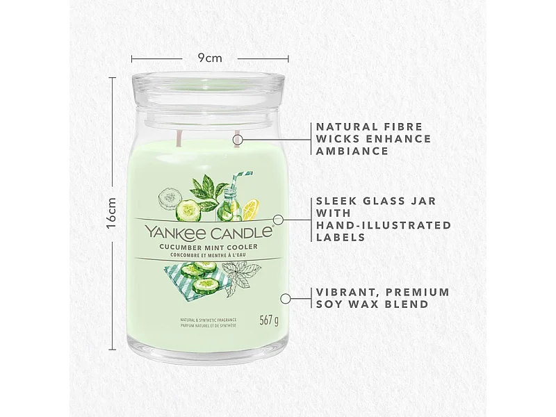 Bougie parfumée en grand pot, Cucumber Mint, vert 567 gr, Signature