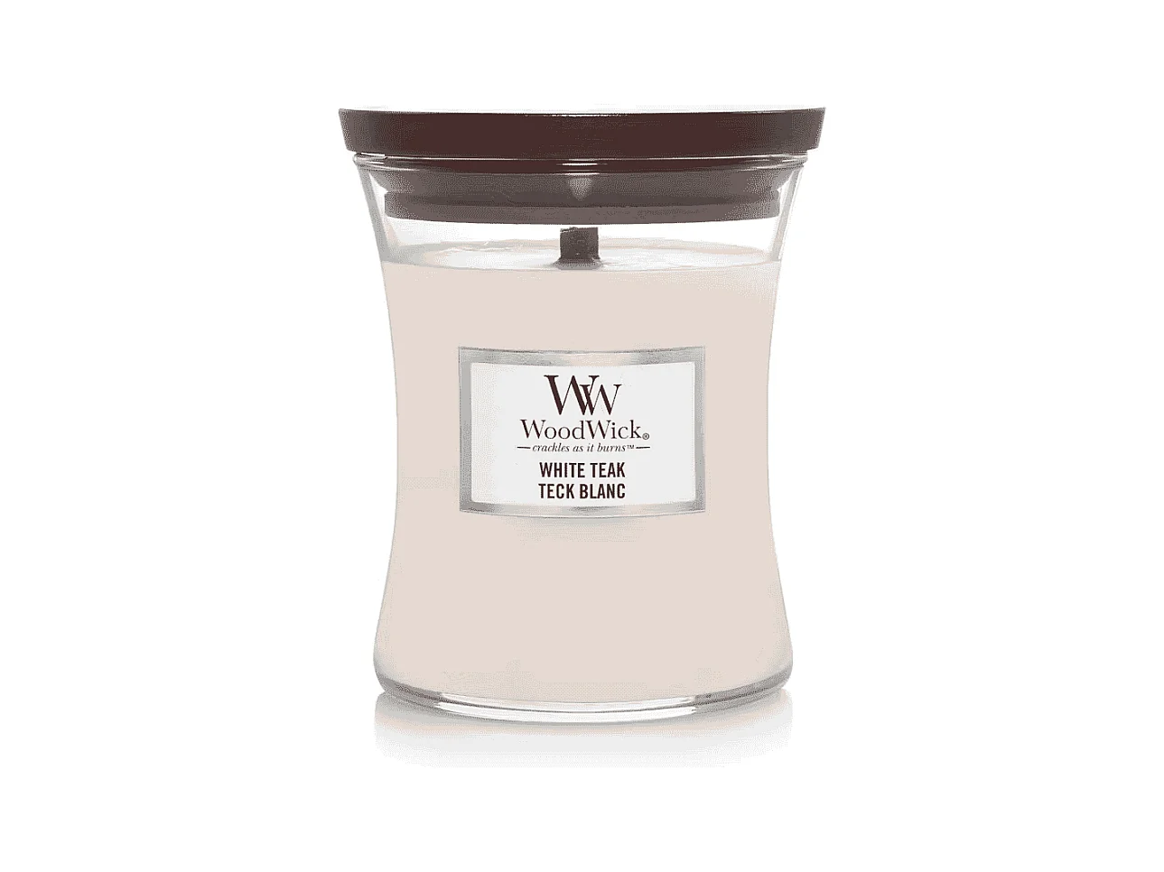 Świeca zapachowa klepsydra, White Teak, biały 275 gr
