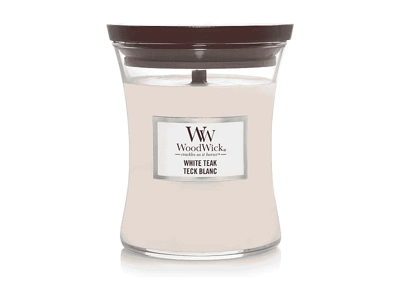 Świeca zapachowa klepsydra, White Teak, biały 275 gr