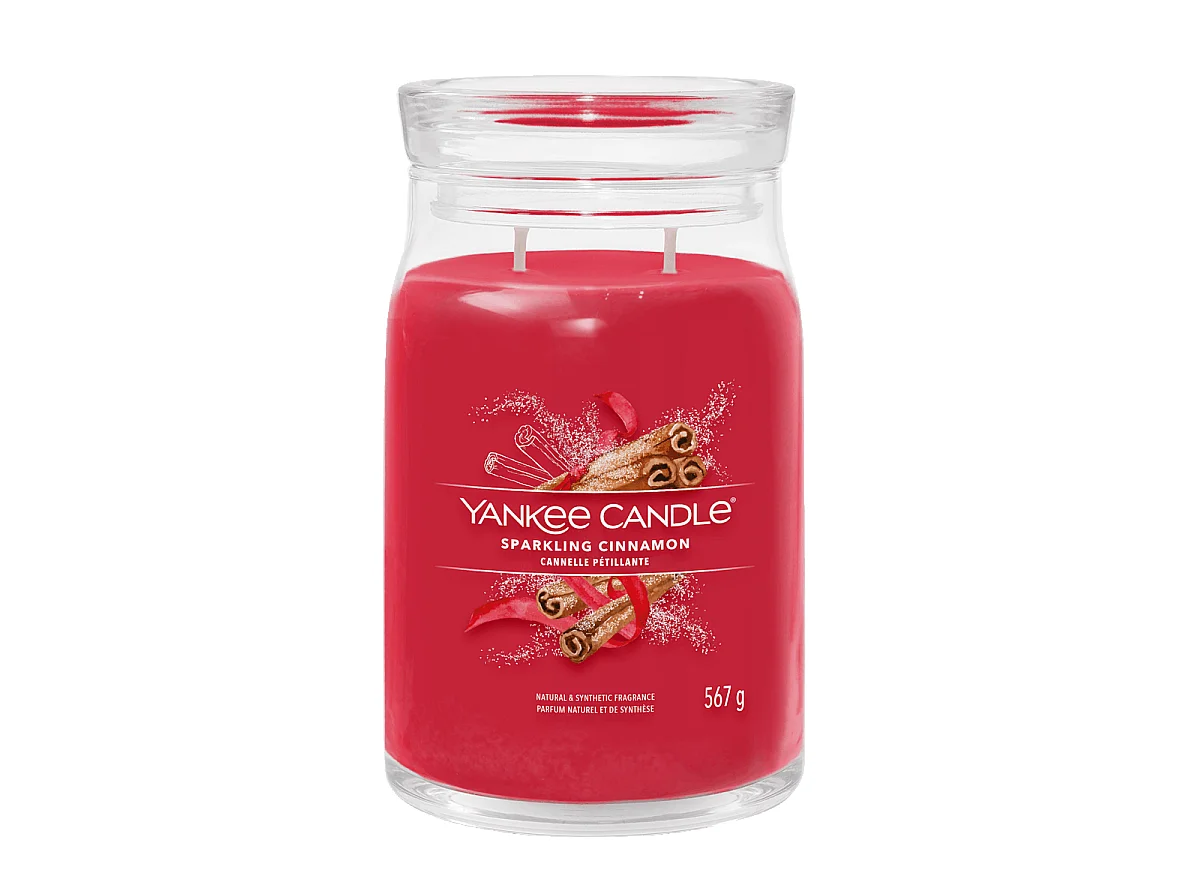 Bougie parfumée en grand pot, Sparkling Cinnamon, rouge 567 gr, Signature