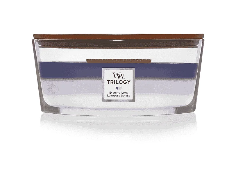 Bougie parfumée ellipse, Evening Luxe, violet 453 gr