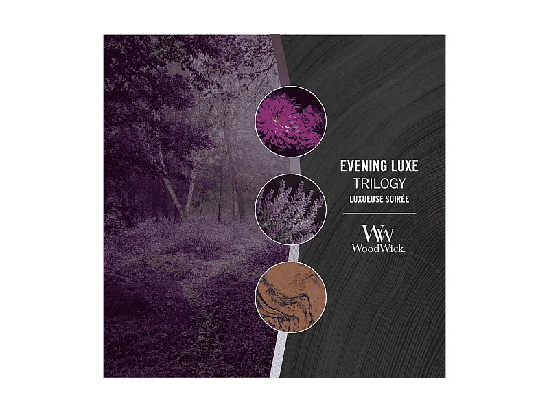 Bougie parfumée ellipse, Evening Luxe, violet 453 gr