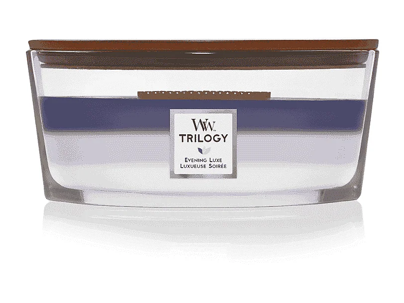 Bougie parfumée ellipse, Evening Luxe, violet 453 gr