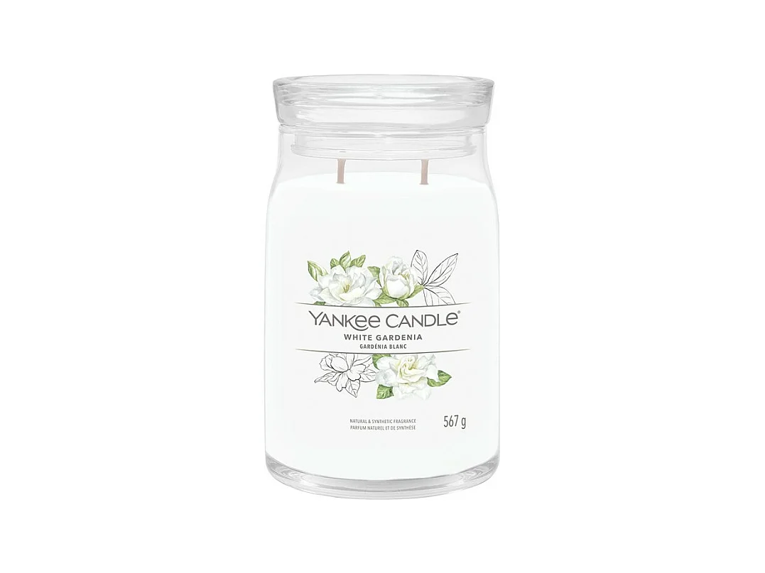 Bougie parfumée en grand pot, White Gardenia, blanc 567 gr, Signature