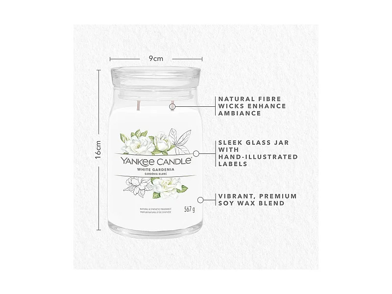 Bougie parfumée en grand pot, White Gardenia, blanc 567 gr, Signature