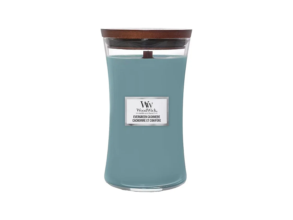 Świeca zapachowa klepsydra, Evergreen Cashmere, lazurowy 609 gr