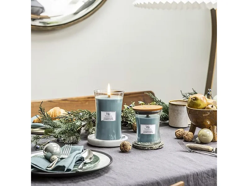 Geurkaars zandloper, Evergreen Cashmere, azuurblauw 609 gr