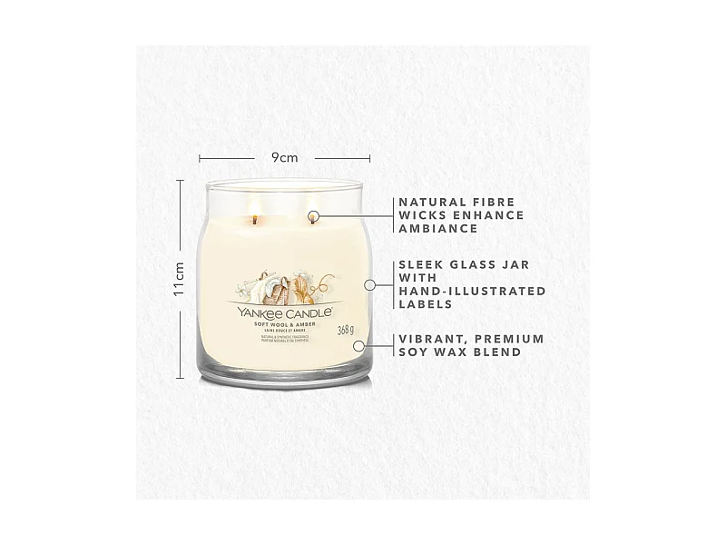 Bougie parfumée en pot moyen, Soft Wool Amber, crème 368 gr, Signature