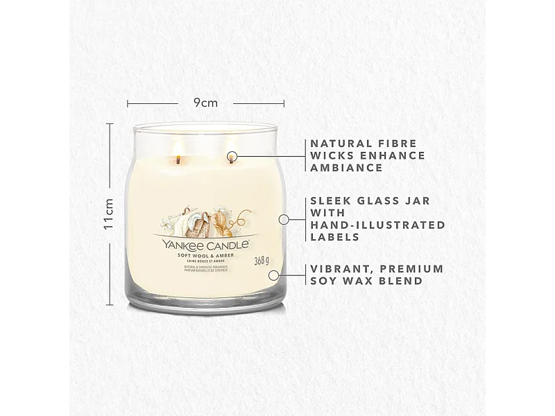 Świeca zapachowa w średnim słoju, Soft Wool Amber, kremowy 368 gr, Signature