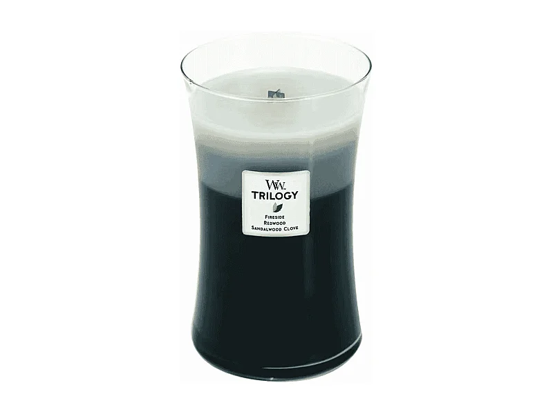 Vela perfumada ampulheta, Warm Woods, cinza 609 gr