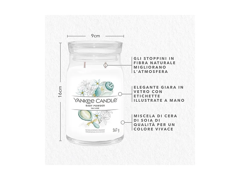 Bougie parfumée en grand pot, Baby Powder, blanc 567 gr, Signature