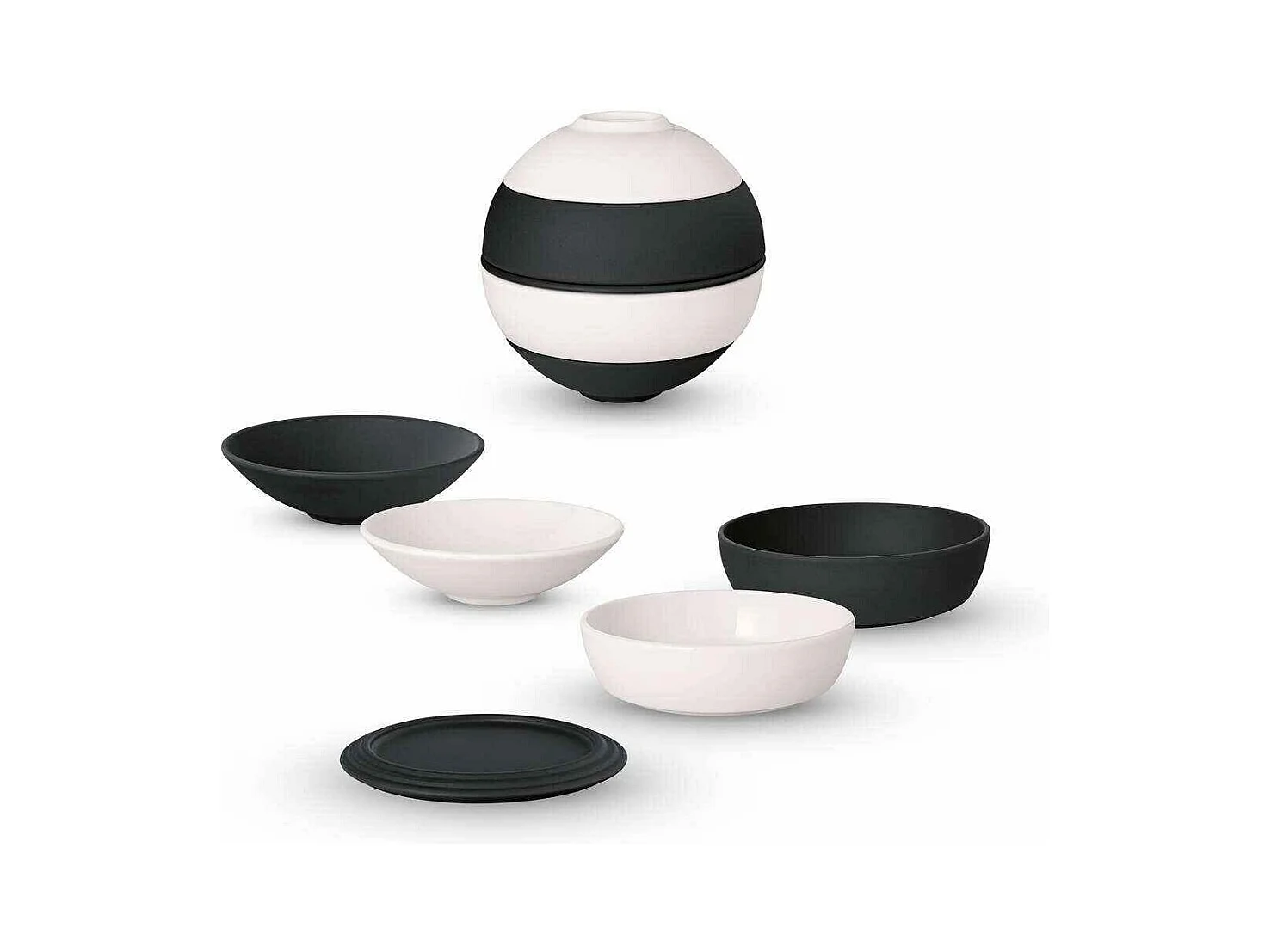 Set per aperitivo 5 pezzi in porcellana bianco/nero D14 cm, La Boule