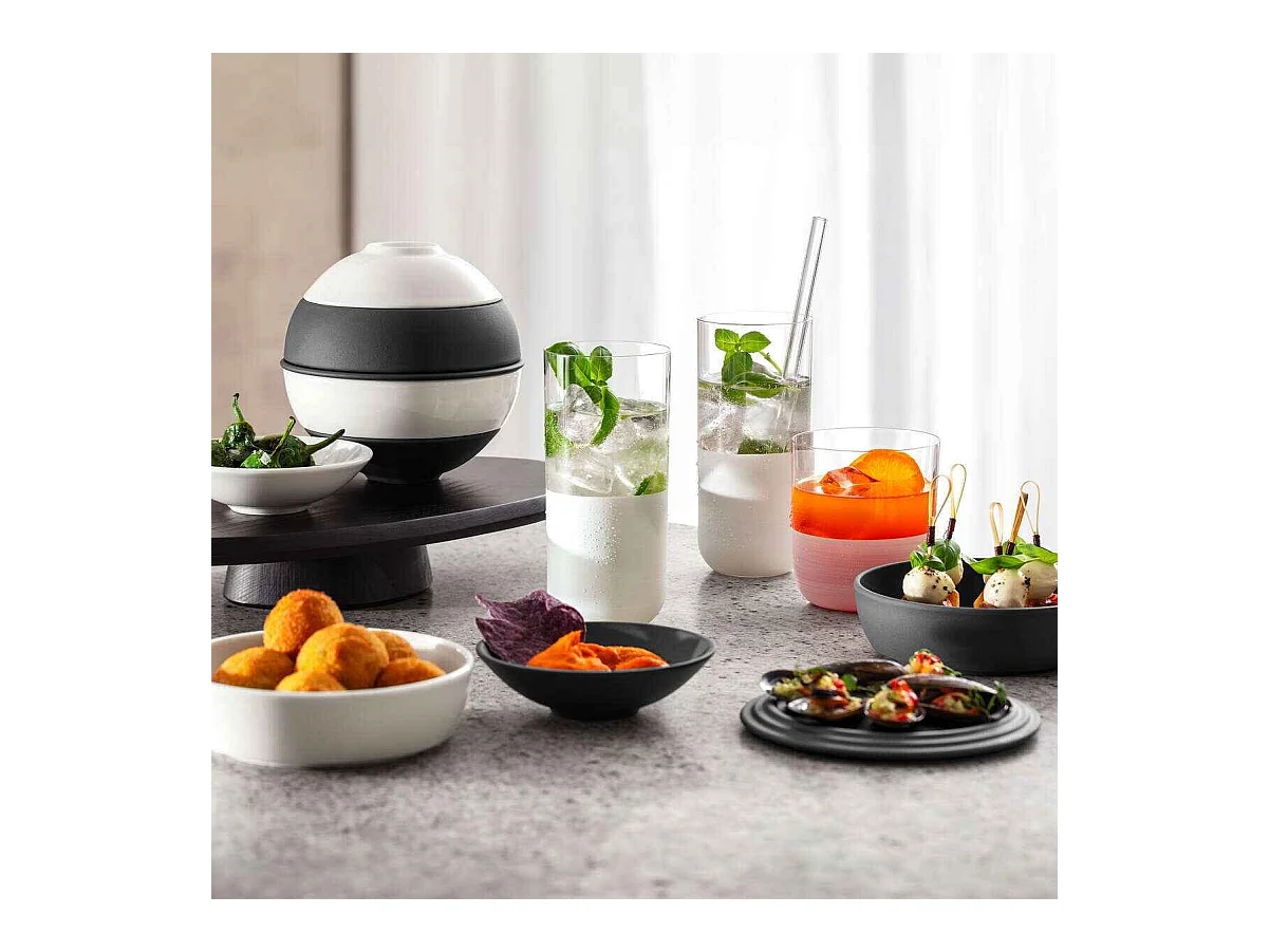 Set per aperitivo 5 pezzi in porcellana bianco/nero D14 cm, La Boule