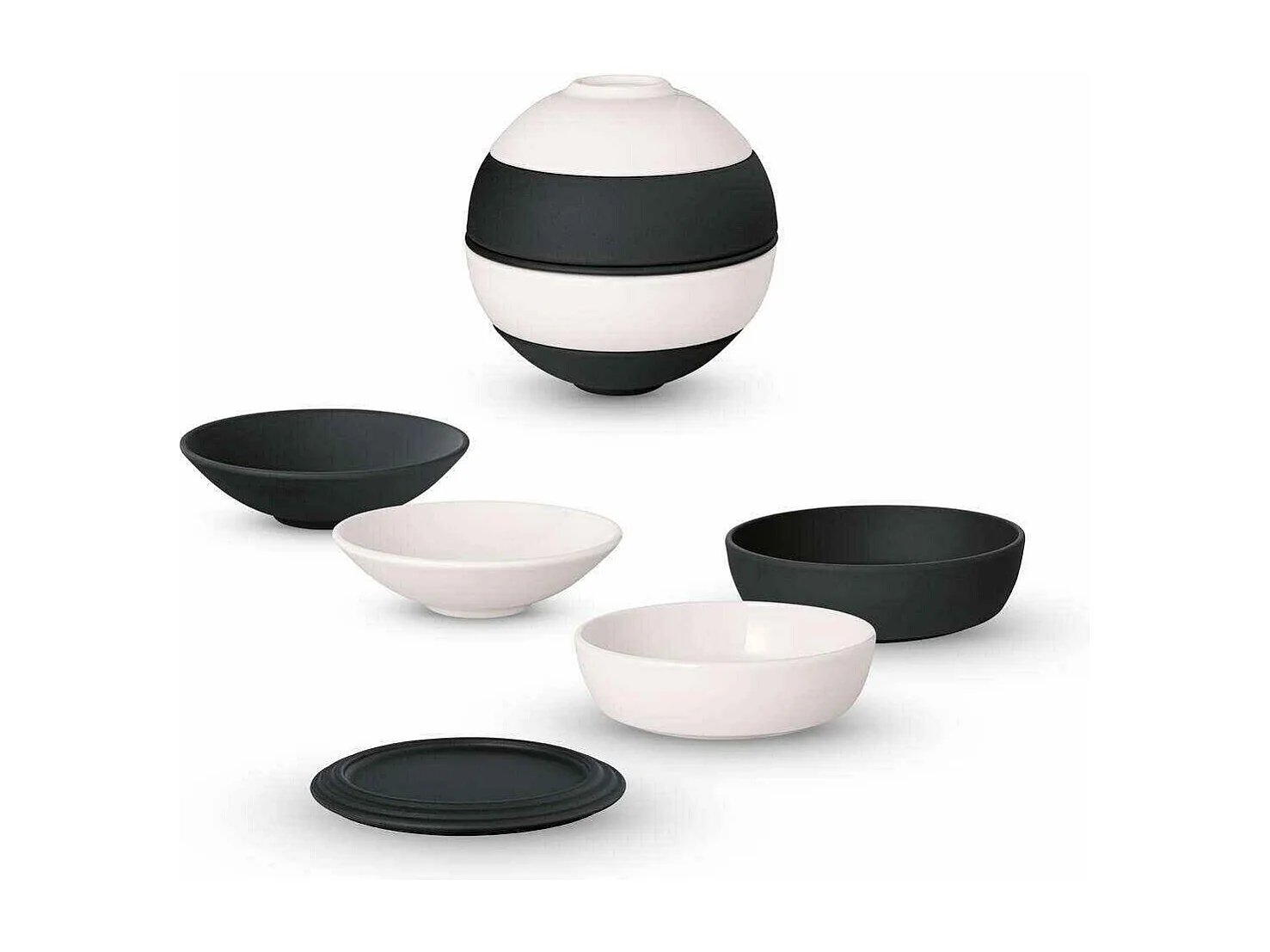 Aperitif-Set 5-teilig aus Porzellan weiß/schwarz D14 cm, La Boule