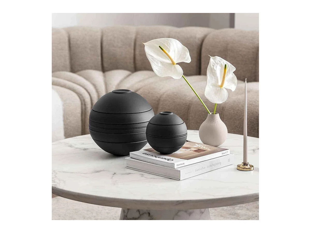 Conjunto de pratos para 2 pessoas, 7 peças, de porcelana preto D24 cm, La Boule