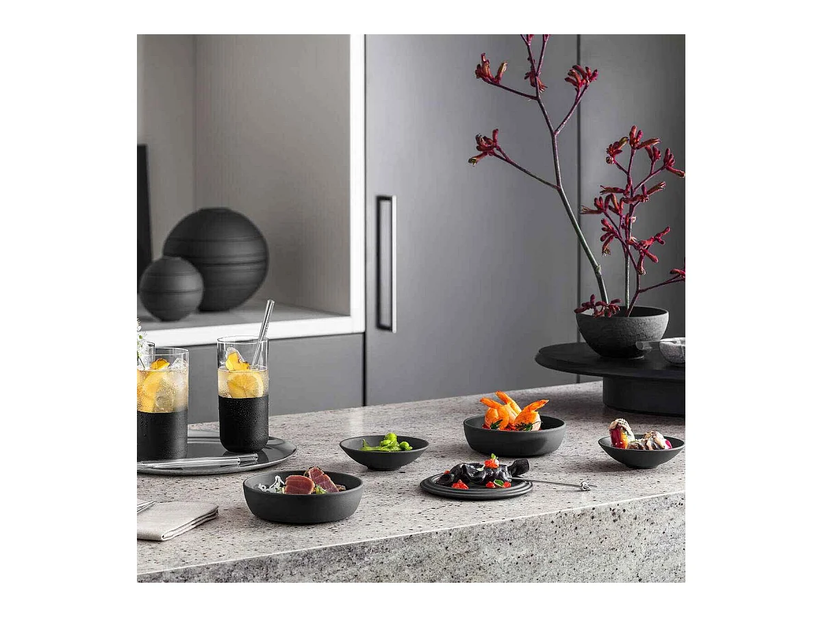 Conjunto de pratos para 2 pessoas, 7 peças, de porcelana preto D24 cm, La Boule