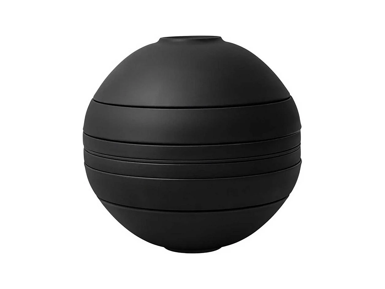 Set de plats pour 2 personnes, 7 pièces, en porcelaine noir D24 cm, La Boule
