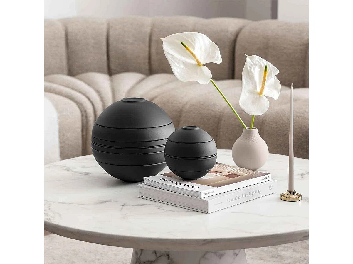 Set de plats pour 2 personnes, 7 pièces, en porcelaine noir D24 cm, La Boule