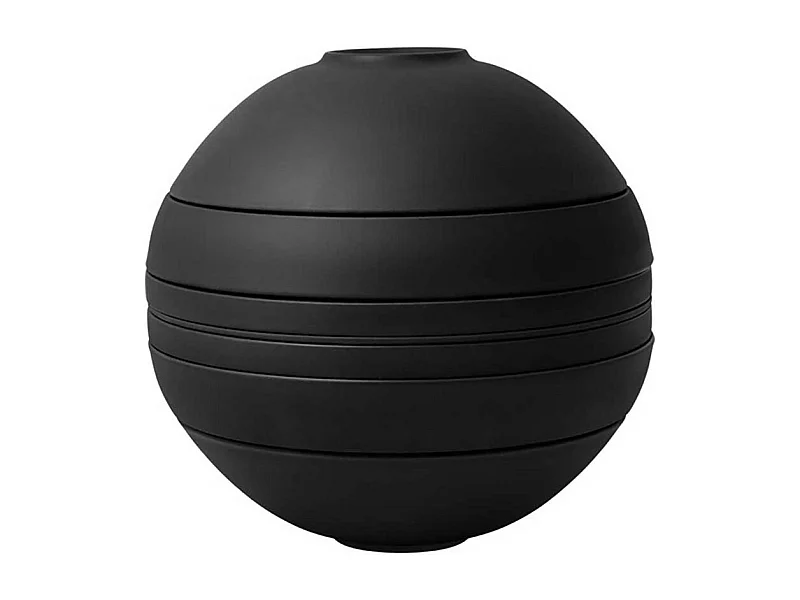 Set di piatti per 2 persone, 7 pezzi, in porcellana nero D24 cm, La Boule