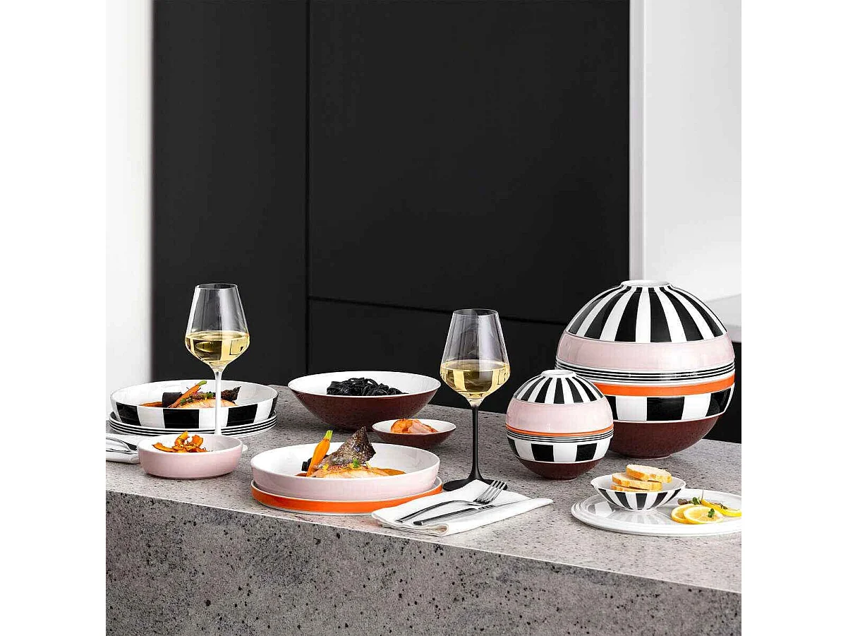 Set di piatti per 2 persone, 7 pezzi, in porcellana Memphis D24 cm, La Boule