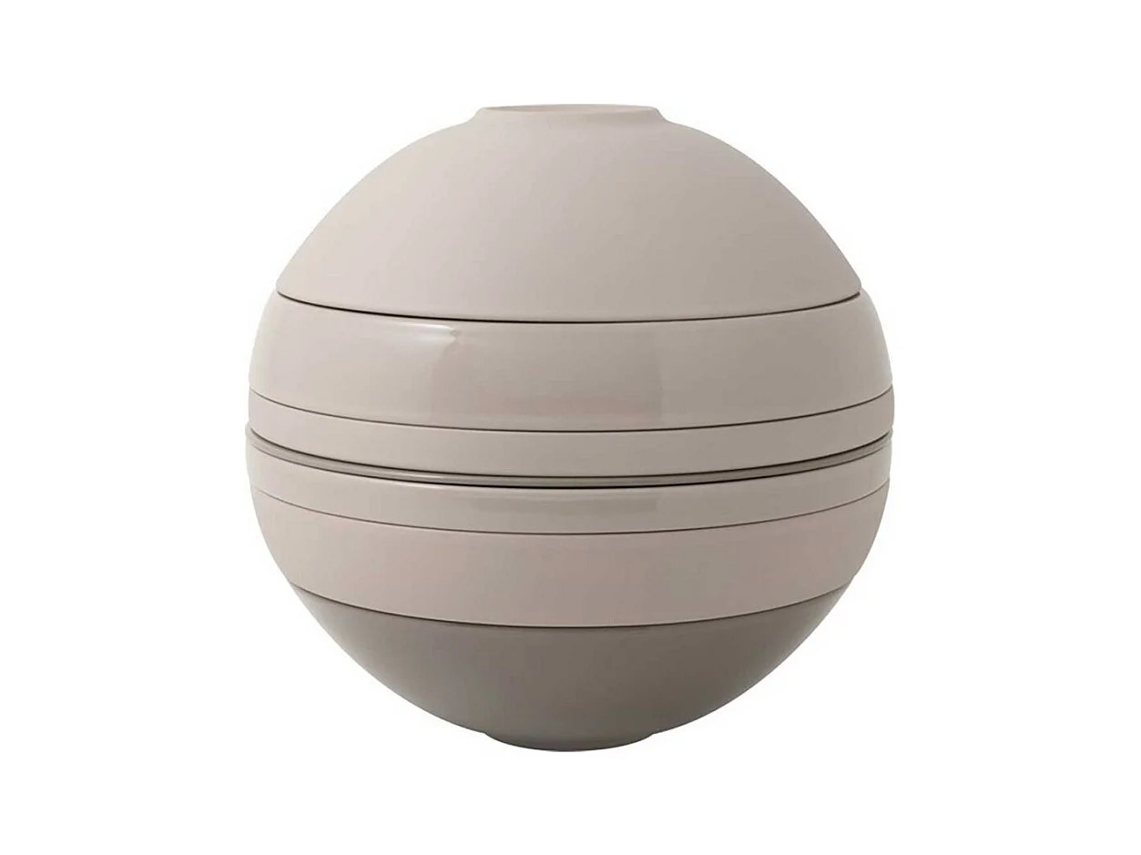 Set de plats pour 2 personnes, 7 pièces, en porcelaine beige D24 cm, La Boule