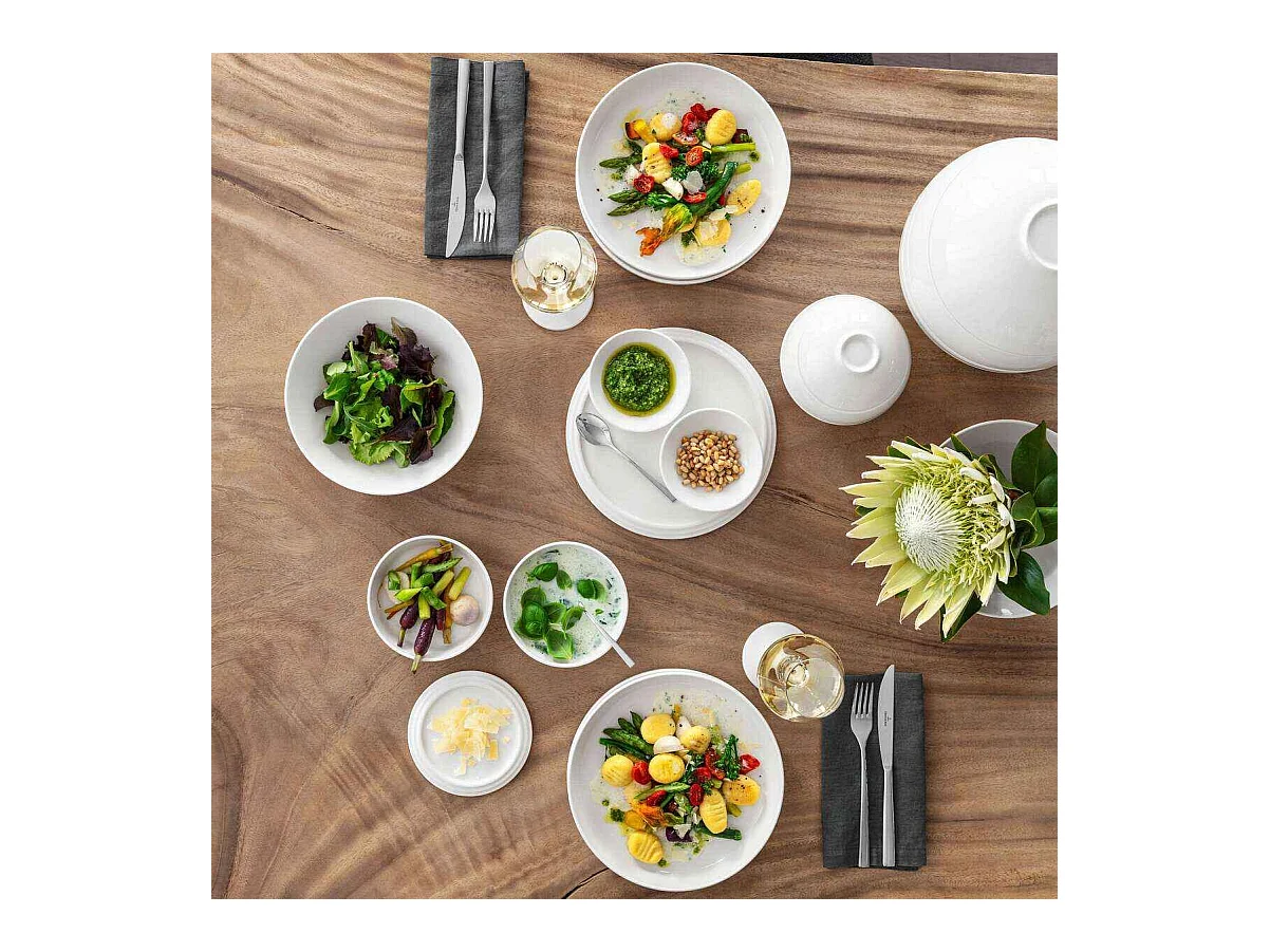 Zestaw talerzy dla 2 osób, 7 elementów, z porcelany białej śr. 24 cm, La Boule