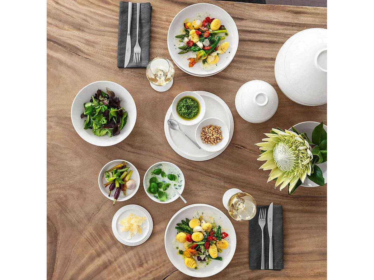 Set de plats pour 2 personnes, 7 pièces, en porcelaine blanc D24 cm, La Boule