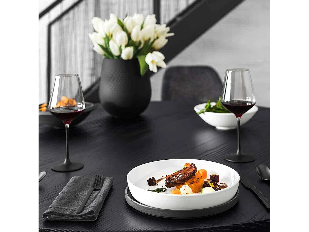 Set di piatti per 2 persone, 7 pezzi, in porcellana bianco/nero D24 cm, La Boule