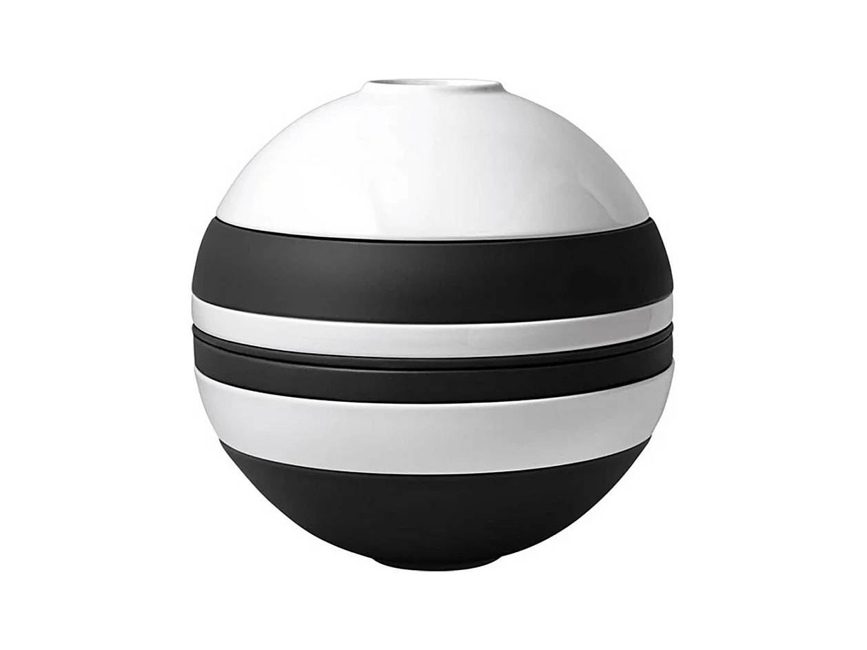 Set de plats pour 2 personnes, 7 pièces, en porcelaine blanc/noir D24 cm, La Boule