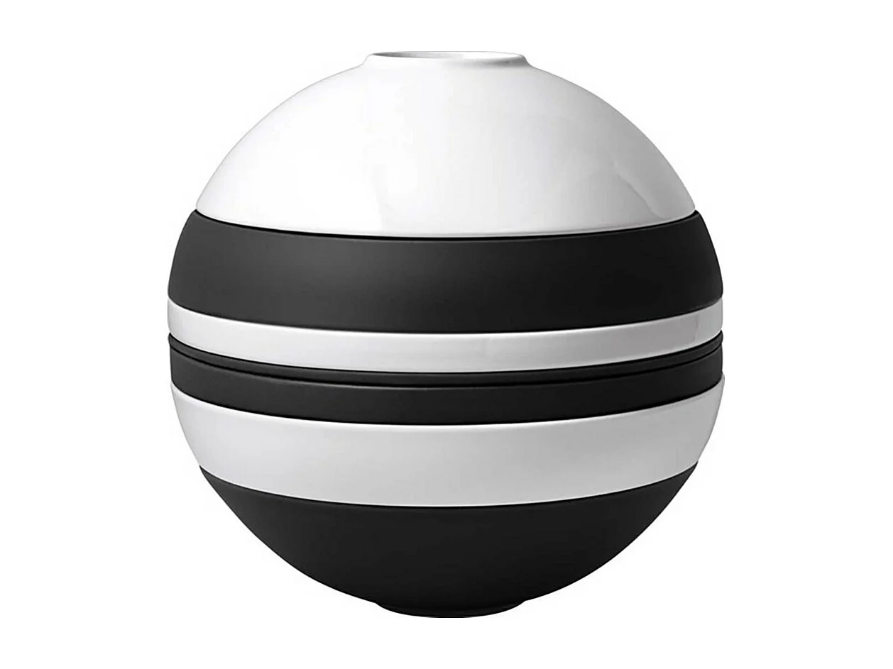 Conjunto de pratos para 2 pessoas, 7 peças, de porcelana branco/preto D24 cm, La Boule