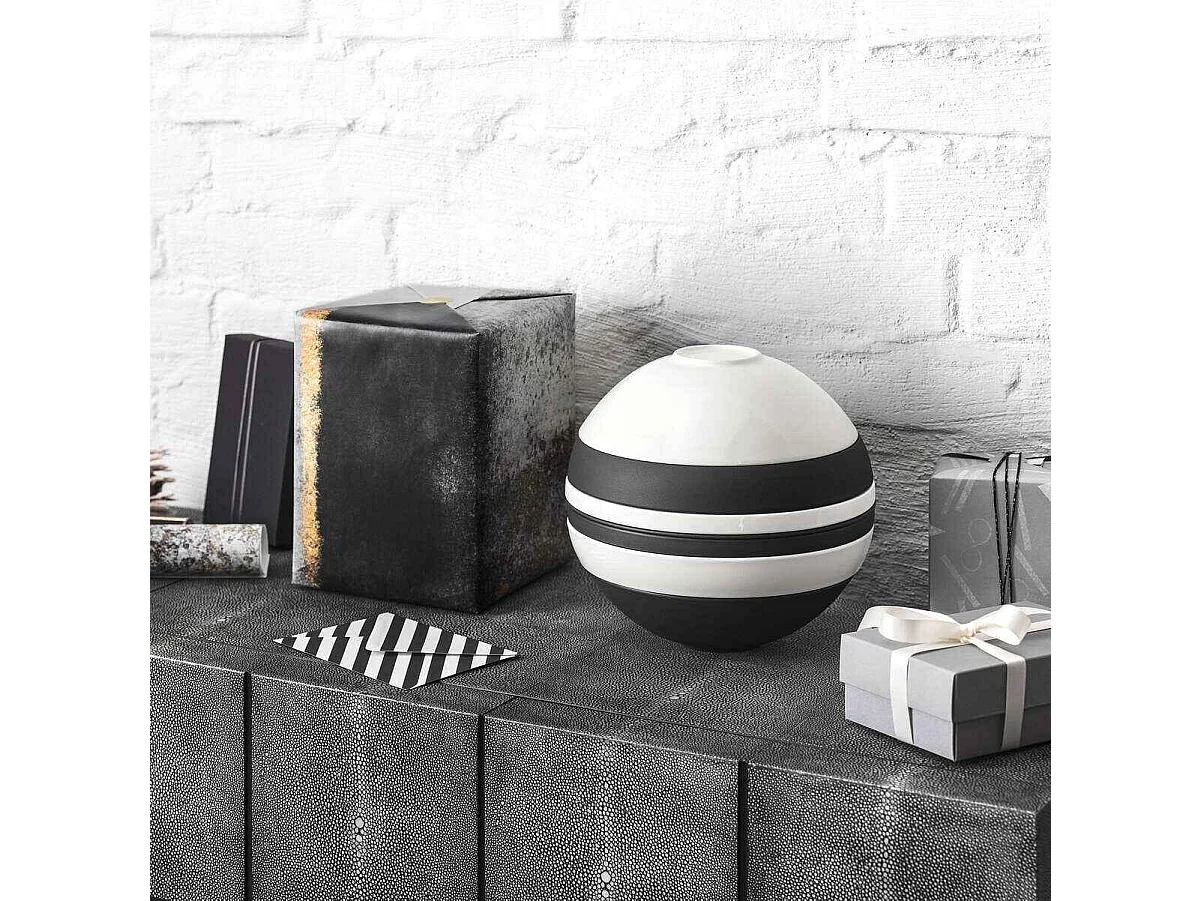 Conjunto de pratos para 2 pessoas, 7 peças, de porcelana branco/preto D24 cm, La Boule