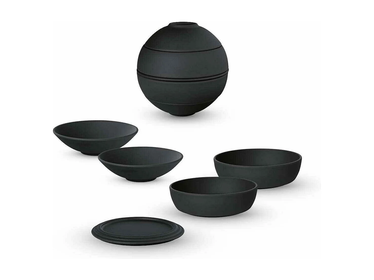 Set per aperitivo 5 pezzi in porcellana nero D14 cm, La Boule
