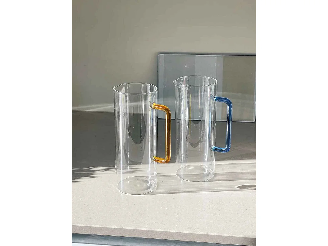 Carafe en verre soufflé transparent/jaune 1200 ml, Tube