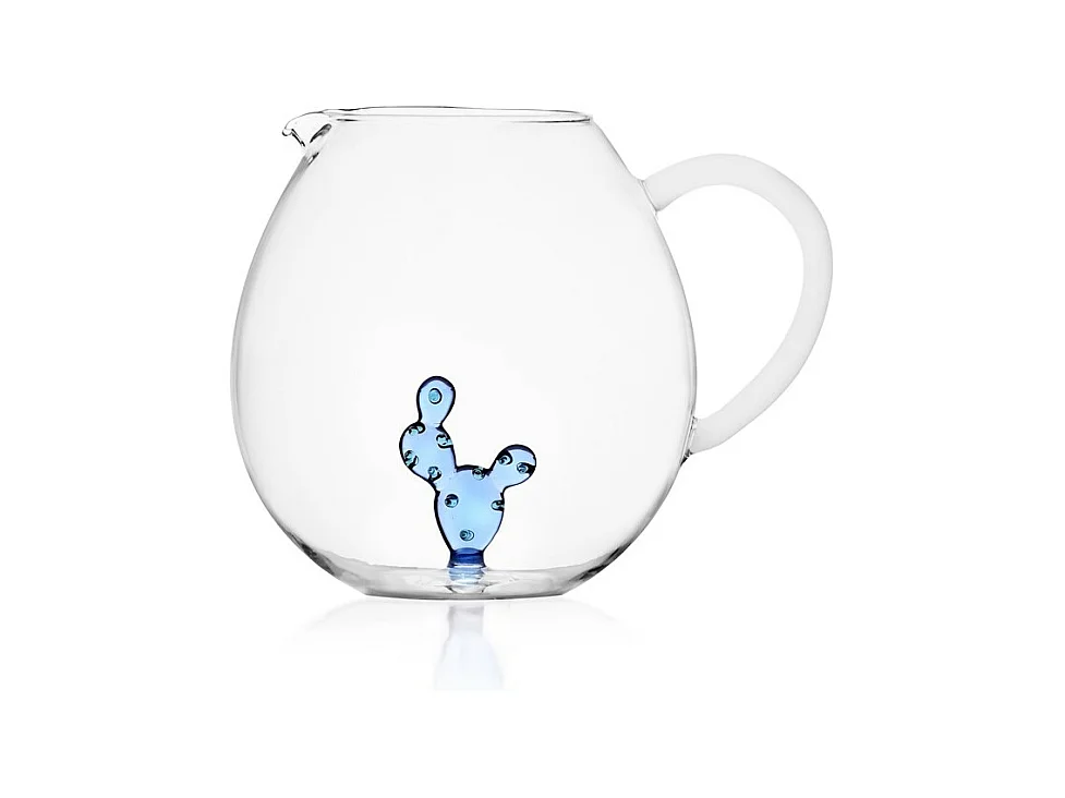 Carafe en verre borosilicate, Cactus, bleu 1000 ml, Desert Plants